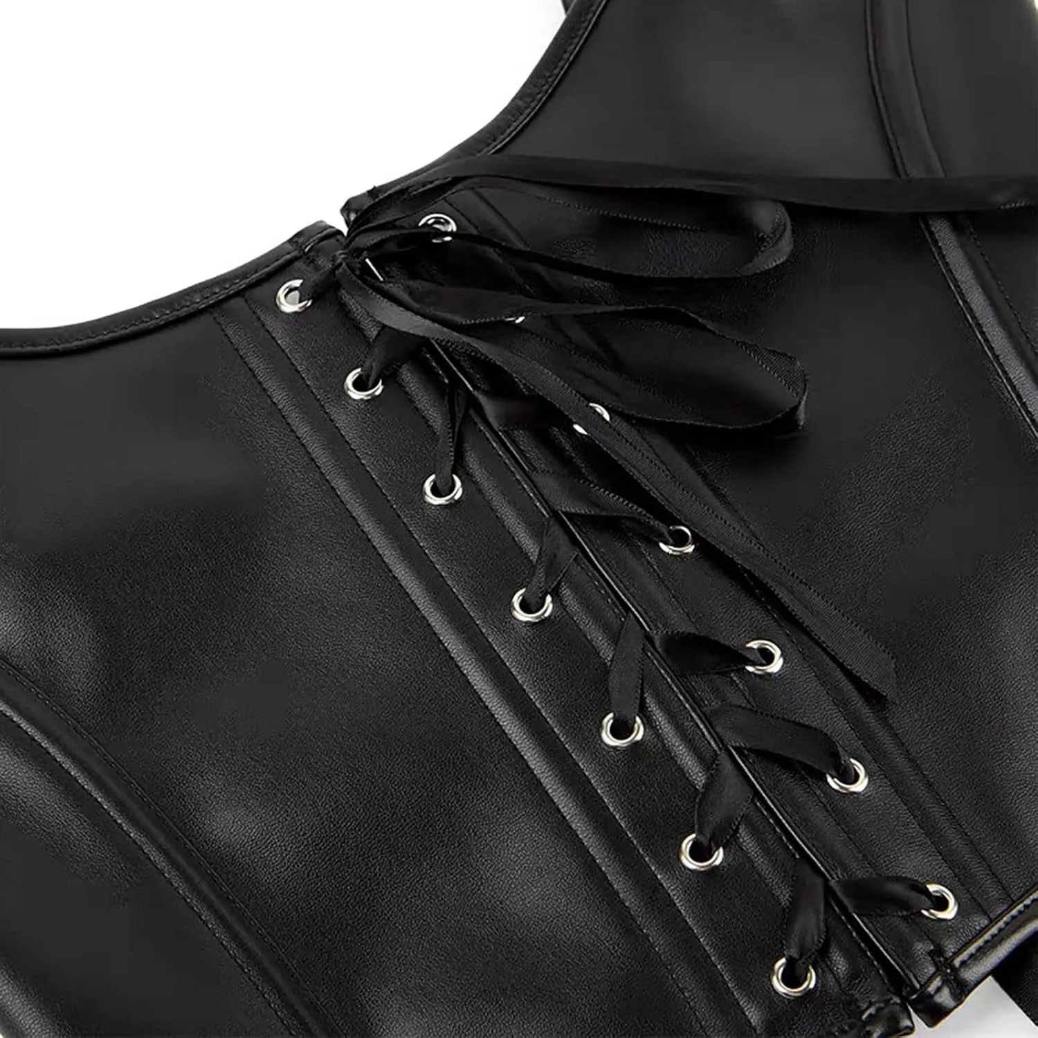 Medieval Goth for Ladies Fall Winter Backless Halter Faux Pleather Bustier Shapewear Body Shaper Women 2025