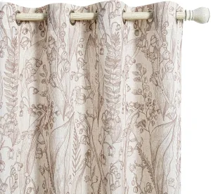 MEETSKY Floral Curtains 63 Inches Long Light Filtering Brown French Country Farmhouse Curtains 2 Panels Set Decorative Burlap Effect Privacy Drapes for Living Room Kitchen 52"x63", Brown, 2 PCs