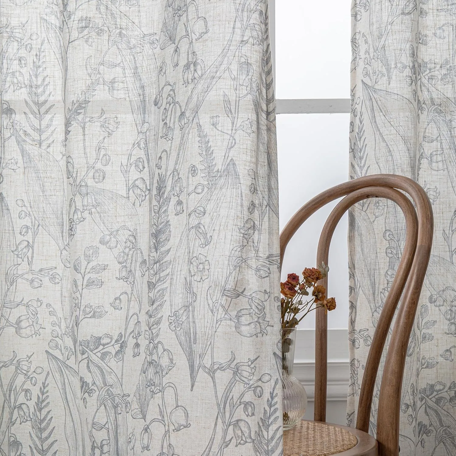 MEETSKY Floral Curtains 84 Inch Length for Living Room Light Grey French Country Curtains & Drapes Light Filtering Windows Grommet Semi Sheer Curtain Set Soft Elegant, 52" x 84", Grey, 2 Panels