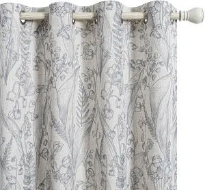 MEETSKY Floral Curtains 84 Inch Length for Living Room Light Grey French Country Curtains & Drapes Light Filtering Windows Grommet Semi Sheer Curtain Set Soft Elegant, 52" x 84", Grey, 2 Panels