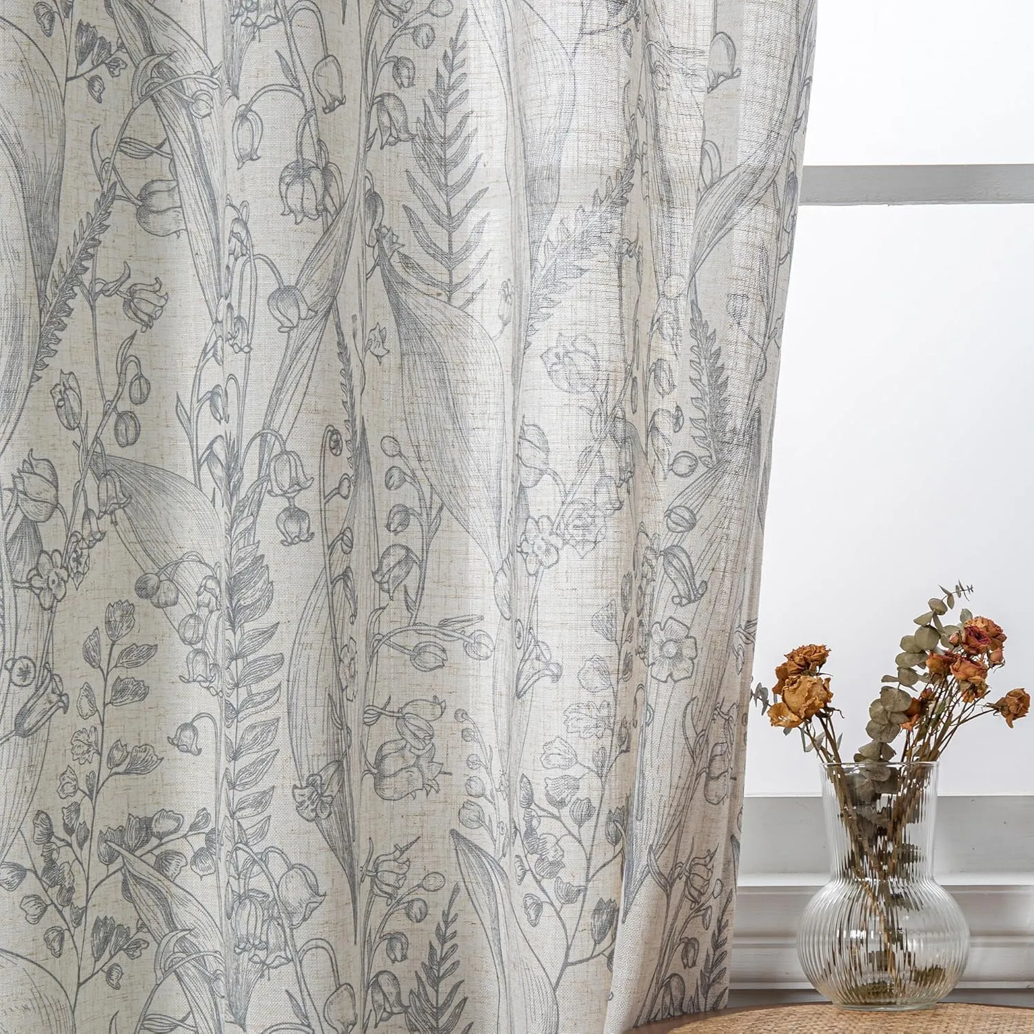 MEETSKY Floral Curtains 84 Inch Length for Living Room Light Grey French Country Curtains & Drapes Light Filtering Windows Grommet Semi Sheer Curtain Set Soft Elegant, 52" x 84", Grey, 2 Panels