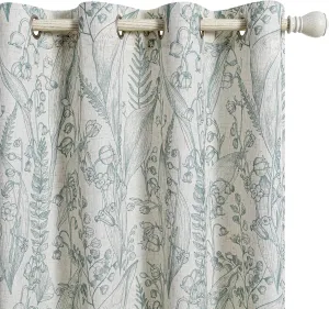 MEETSKY Green Curtains for Bedroom Kitchen Curtain Panels 63 Inch Long Linen Semi Sheer Curtain Plant Light Filtering Printed Window Drapes with Grommet, 2 Panels, 52" x 63", Sage