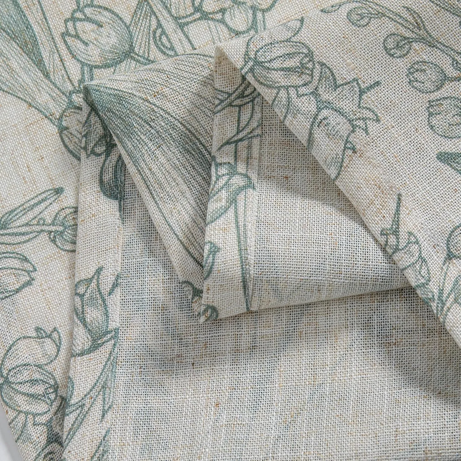 MEETSKY Green Curtains for Bedroom Kitchen Curtain Panels 63 Inch Long Linen Semi Sheer Curtain Plant Light Filtering Printed Window Drapes with Grommet, 2 Panels, 52" x 63", Sage