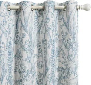 MEETSKY Sheer Curtains for Living Room Kitchen Curtain Panels Linen Texture Floral Burlap Effect Light Filtering Privacy Drapes Colourful Home Decor, 52" x 63", Blue, 2 Pieces