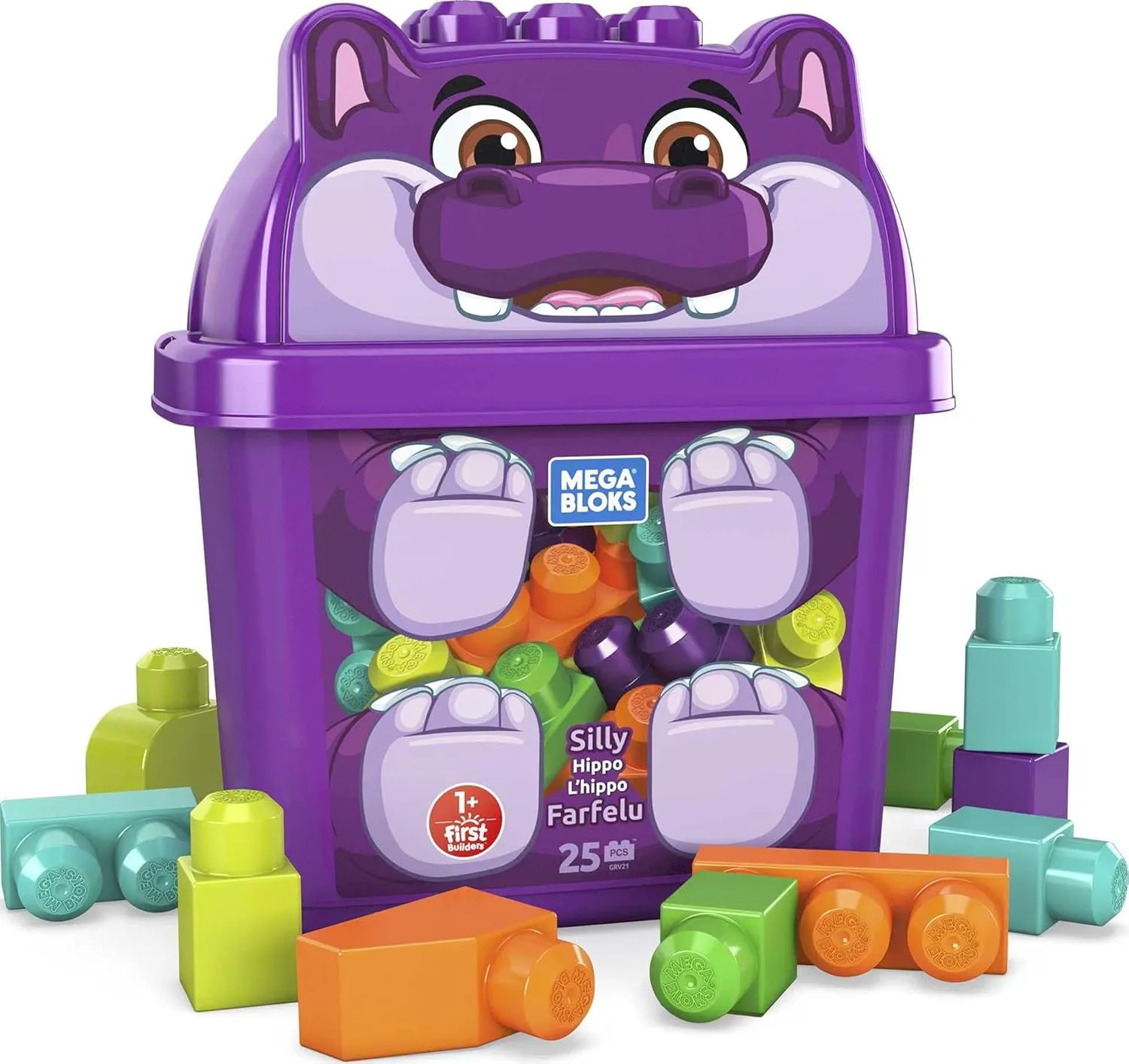 Mega Bloks First Builders Silly Hippo Grv21, Building Toys for Toddlers (25 Pieces)