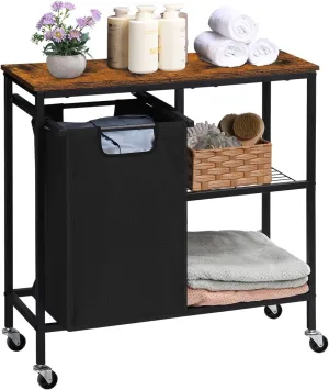 melos Laundry Hamper, Laundry Sorter with Three Shelf, Laundry Basket Organizer Section with Removable Laundry Bags for Clothes,Pull-Out Laundry Basket with Shelf,for Laundry Room, Brown