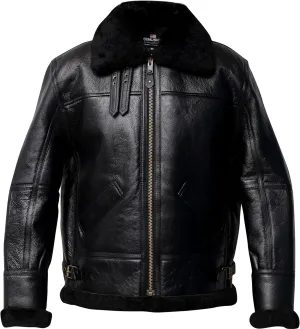 Men B3 Bomber Aviator Shearling Sheepskin Leather Winter Jacket, Black