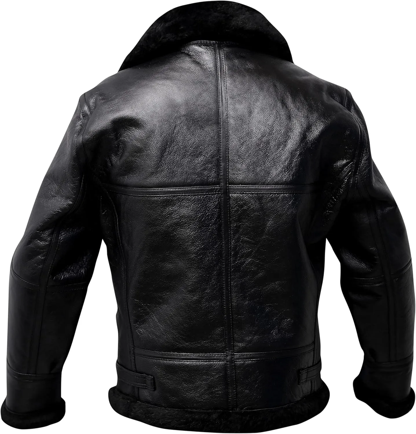 Men B3 Bomber Aviator Shearling Sheepskin Leather Winter Jacket, Black