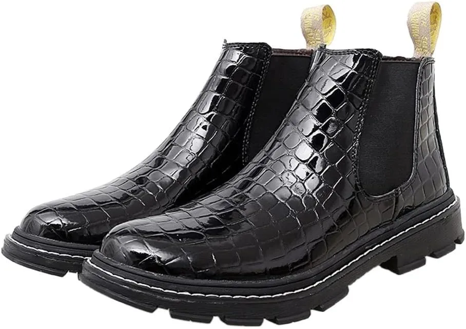 Men Chelsea Boots Round Toe Faux Crocodile Print Leather Wearable Non Slip Anti-slip Casual Pull On