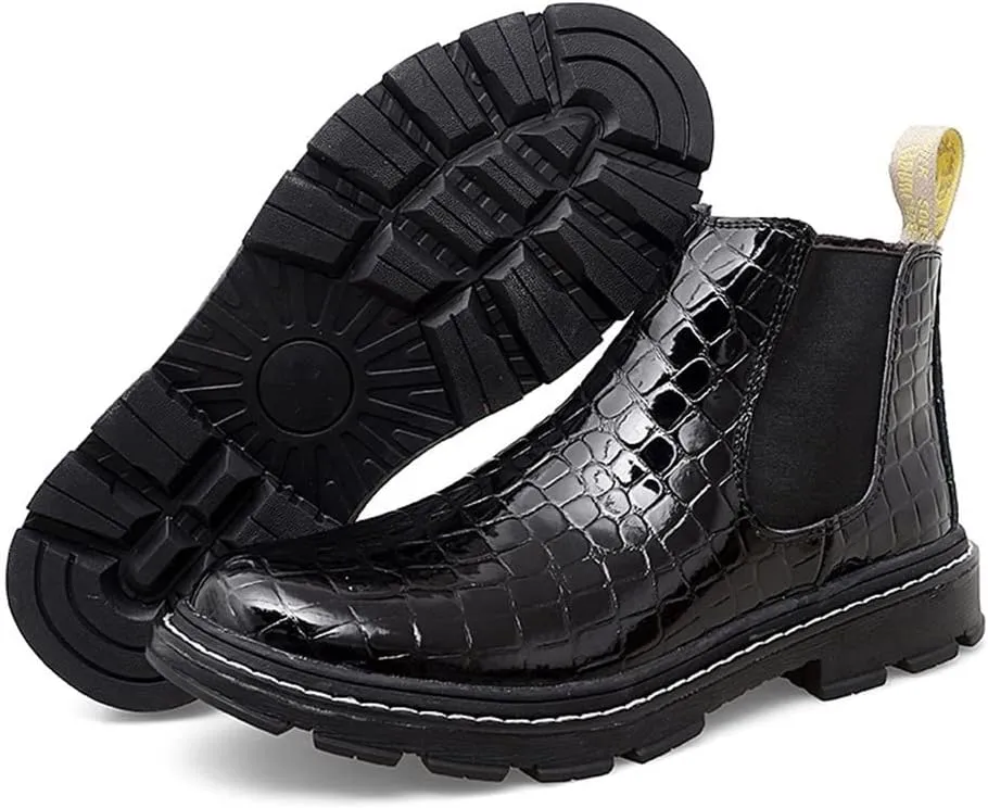 Men Chelsea Boots Round Toe Faux Crocodile Print Leather Wearable Non Slip Anti-slip Casual Pull On