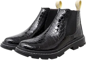 Men Chelsea Boots Round Toe Faux Crocodile Print Leather Wearable Non Slip Anti-slip Casual Pull On