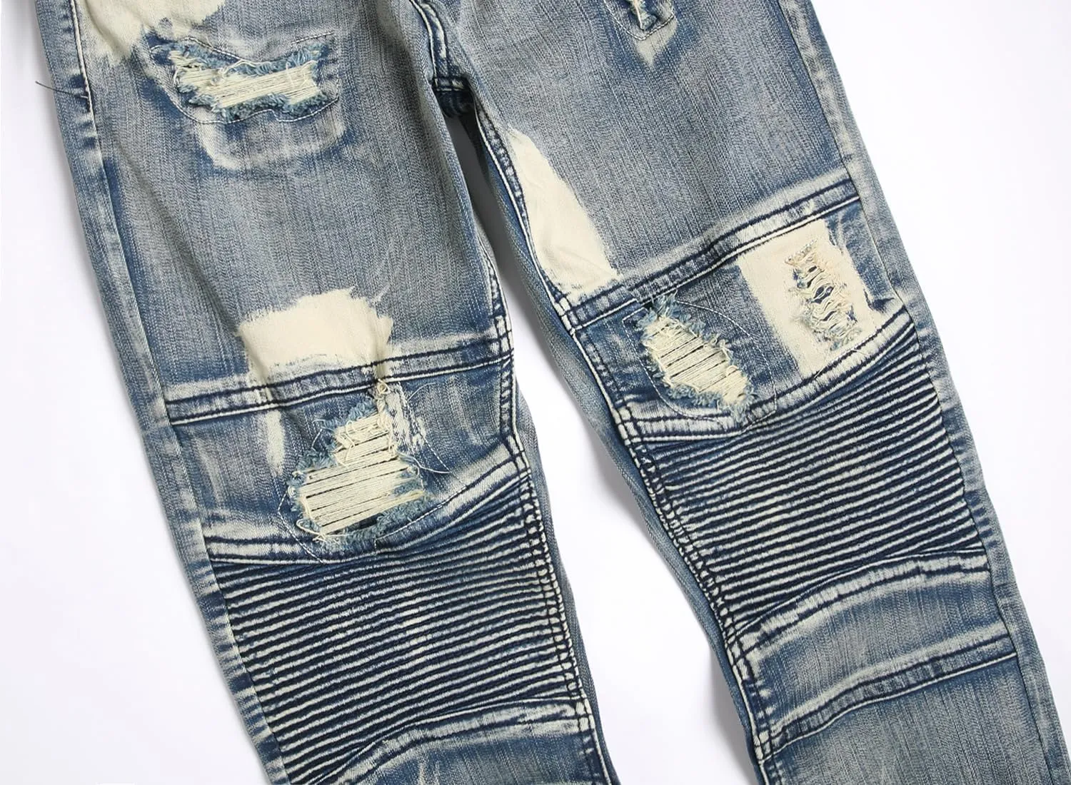 Men Ripped Jeans Fashion Slim Fit Traight Distressed Design Skinny Stretch Comfort Flex Waist Denim Pants