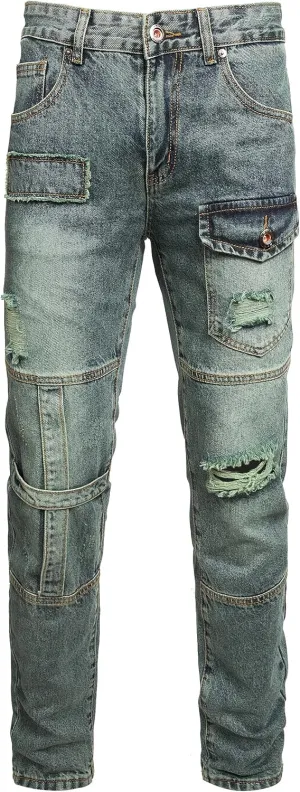 Men Ripped Jeans Fashion Slim Fit Traight Distressed Design Skinny Stretch Comfort Flex Waist Denim Pants
