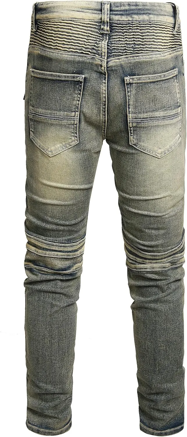 Men Ripped Jeans Fashion Slim Fit Traight Distressed Design Skinny Stretch Comfort Flex Waist Denim Pants