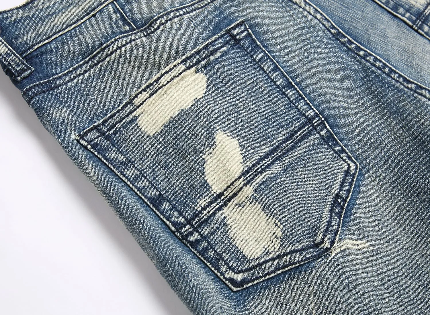 Men Ripped Jeans Fashion Slim Fit Traight Distressed Design Skinny Stretch Comfort Flex Waist Denim Pants