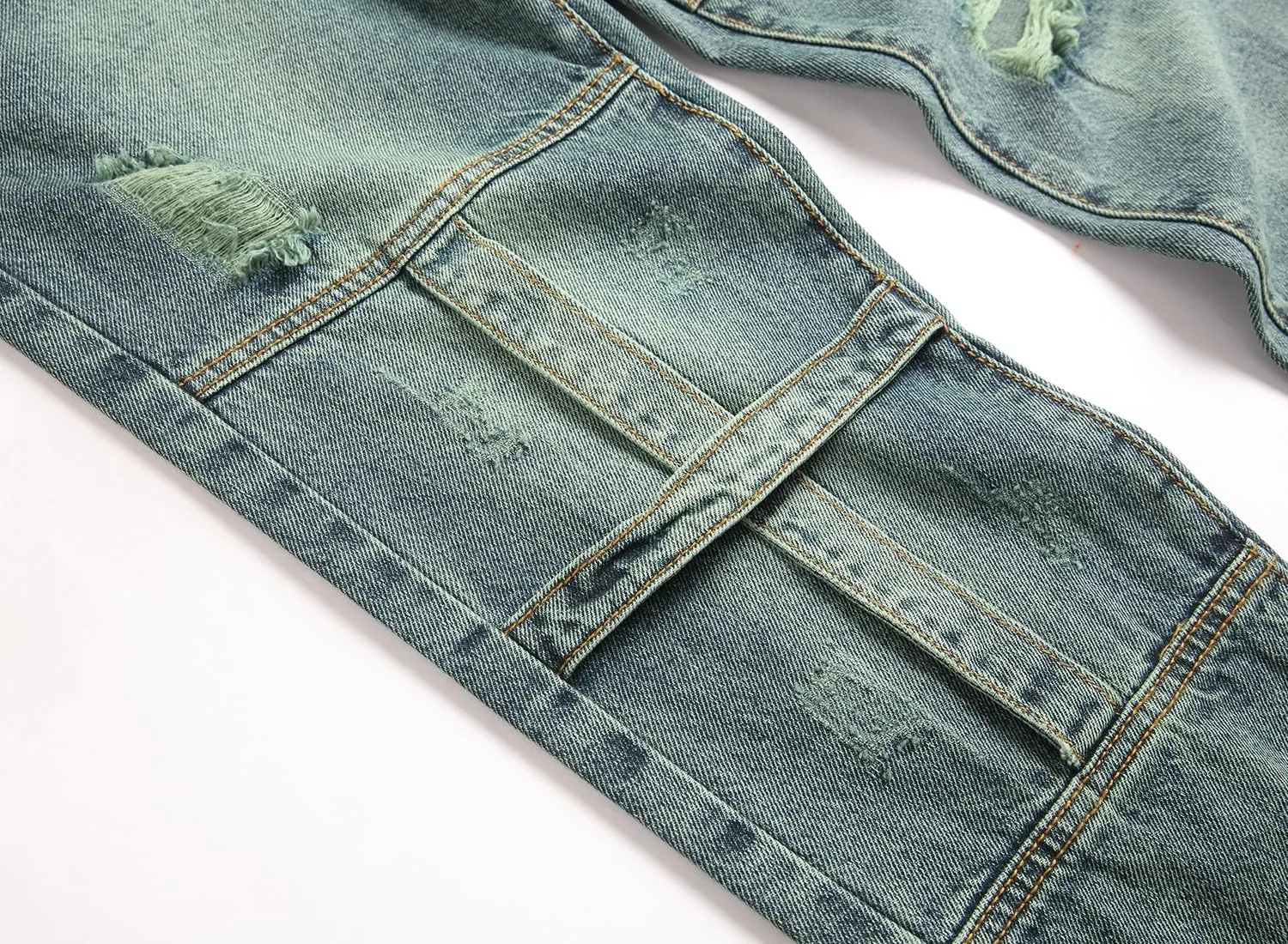 Men Ripped Jeans Fashion Slim Fit Traight Distressed Design Skinny Stretch Comfort Flex Waist Denim Pants