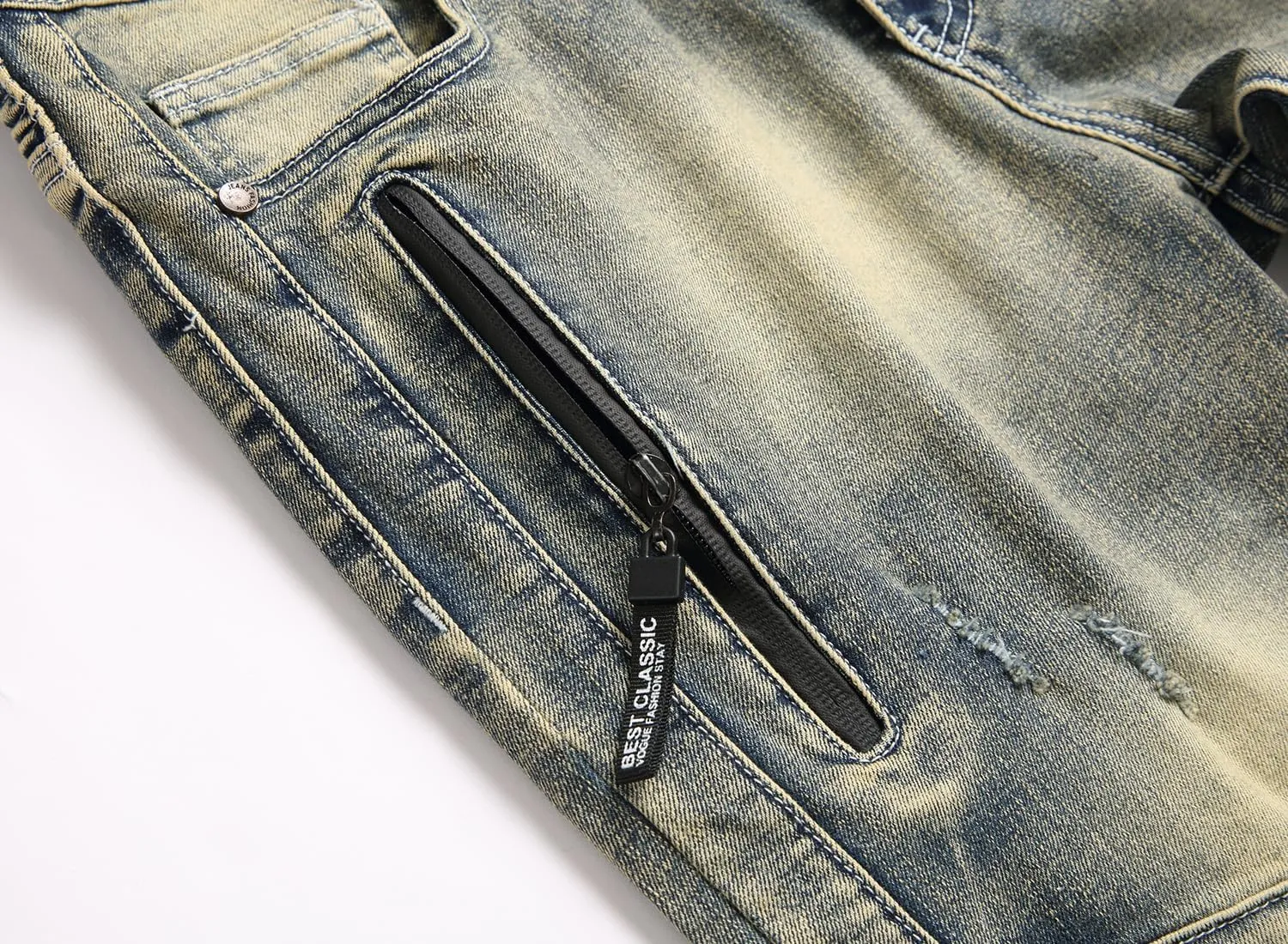 Men Ripped Jeans Fashion Slim Fit Traight Distressed Design Skinny Stretch Comfort Flex Waist Denim Pants