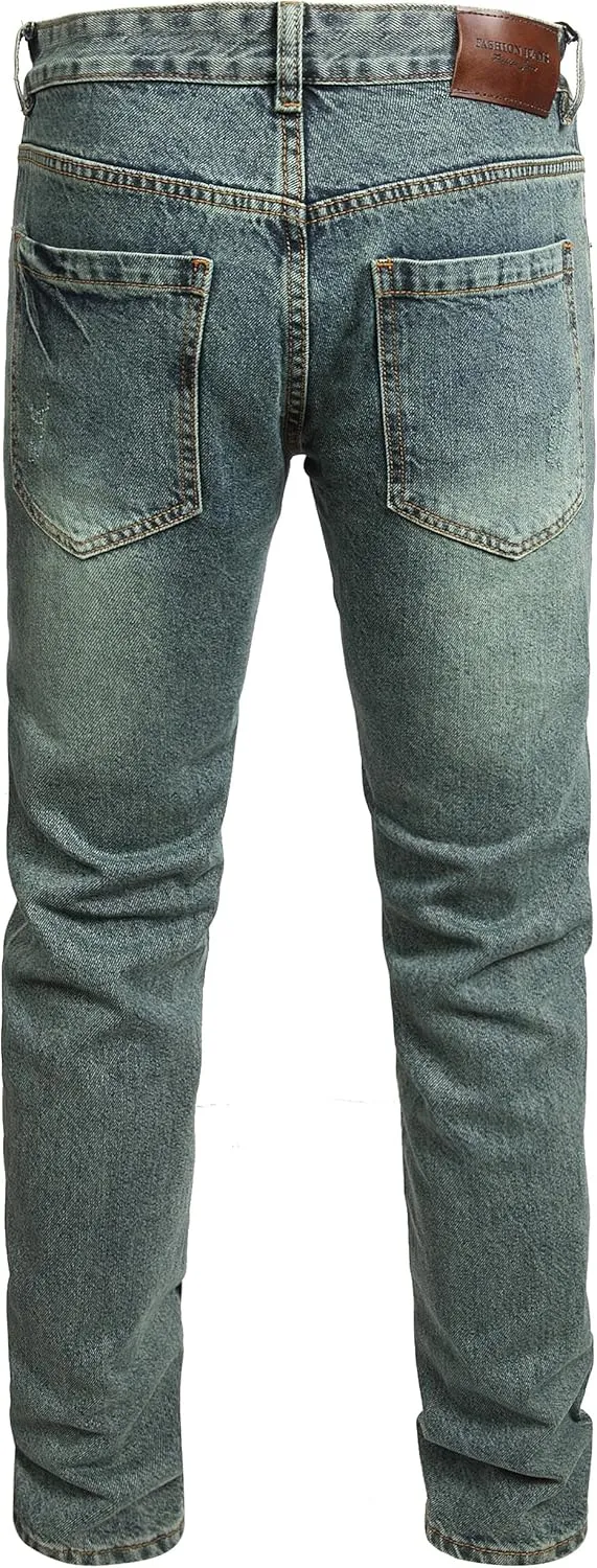 Men Ripped Jeans Fashion Slim Fit Traight Distressed Design Skinny Stretch Comfort Flex Waist Denim Pants
