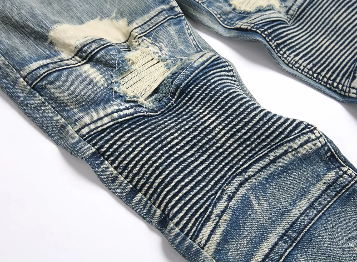 Men Ripped Jeans Fashion Slim Fit Traight Distressed Design Skinny Stretch Comfort Flex Waist Denim Pants