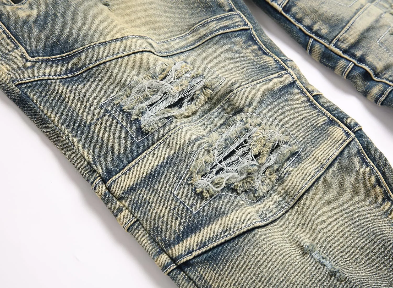 Men Ripped Jeans Fashion Slim Fit Traight Distressed Design Skinny Stretch Comfort Flex Waist Denim Pants