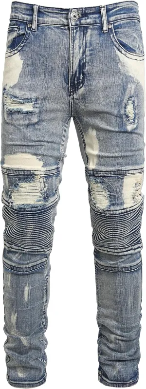 Men Ripped Jeans Fashion Slim Fit Traight Distressed Design Skinny Stretch Comfort Flex Waist Denim Pants
