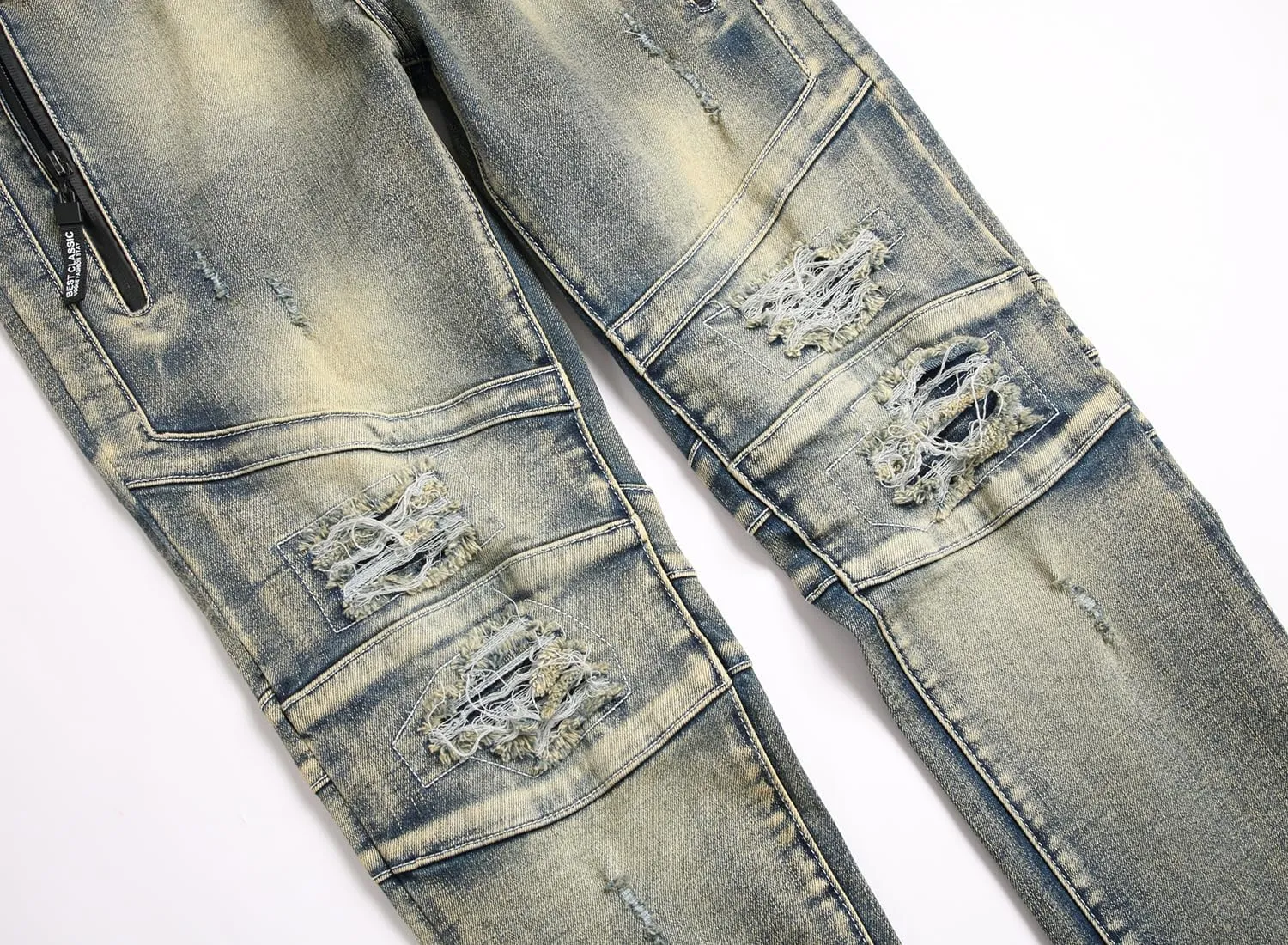 Men Ripped Jeans Fashion Slim Fit Traight Distressed Design Skinny Stretch Comfort Flex Waist Denim Pants