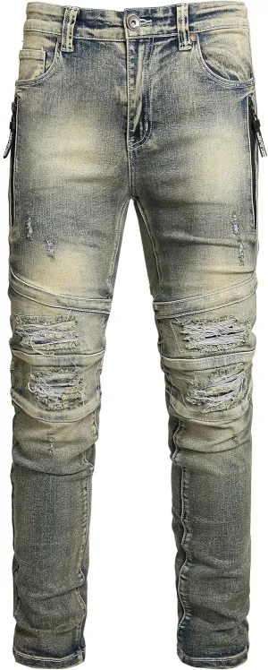 Men Ripped Jeans Fashion Slim Fit Traight Distressed Design Skinny Stretch Comfort Flex Waist Denim Pants