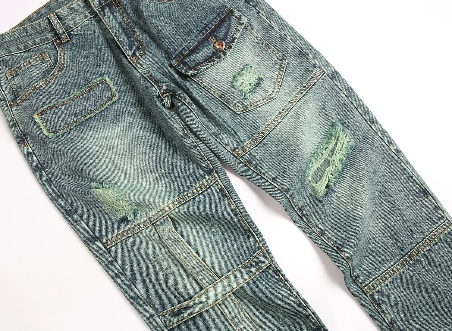 Men Ripped Jeans Fashion Slim Fit Traight Distressed Design Skinny Stretch Comfort Flex Waist Denim Pants