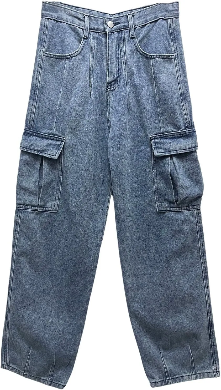Men's Baggy Jeans Joggers Loose Fit Straight Leg Denim Pants Vintage Relaxed Streetwear Wide Leg Trousers