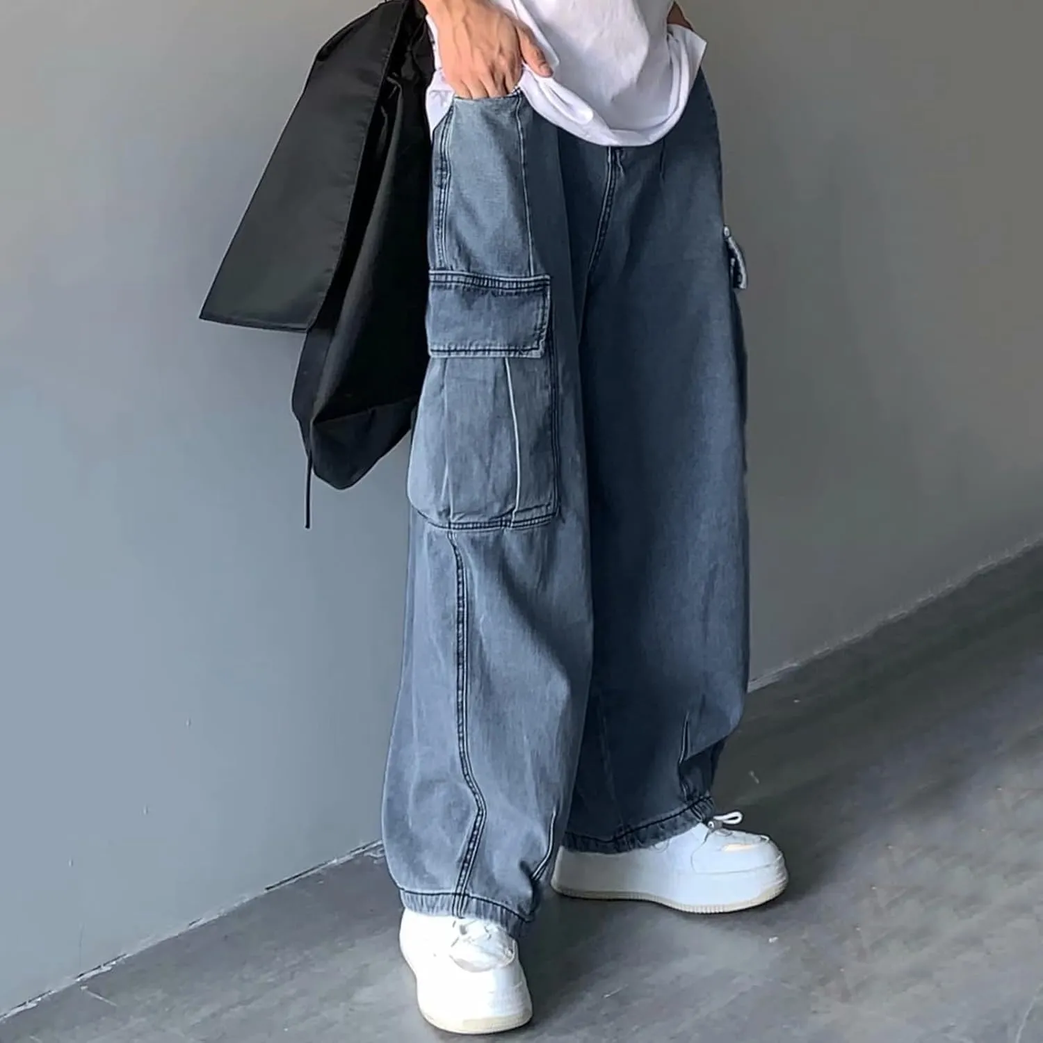 Men's Baggy Jeans Joggers Loose Fit Straight Leg Denim Pants Vintage Relaxed Streetwear Wide Leg Trousers