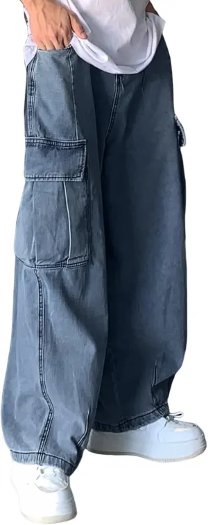Men's Baggy Jeans Joggers Loose Fit Straight Leg Denim Pants Vintage Relaxed Streetwear Wide Leg Trousers