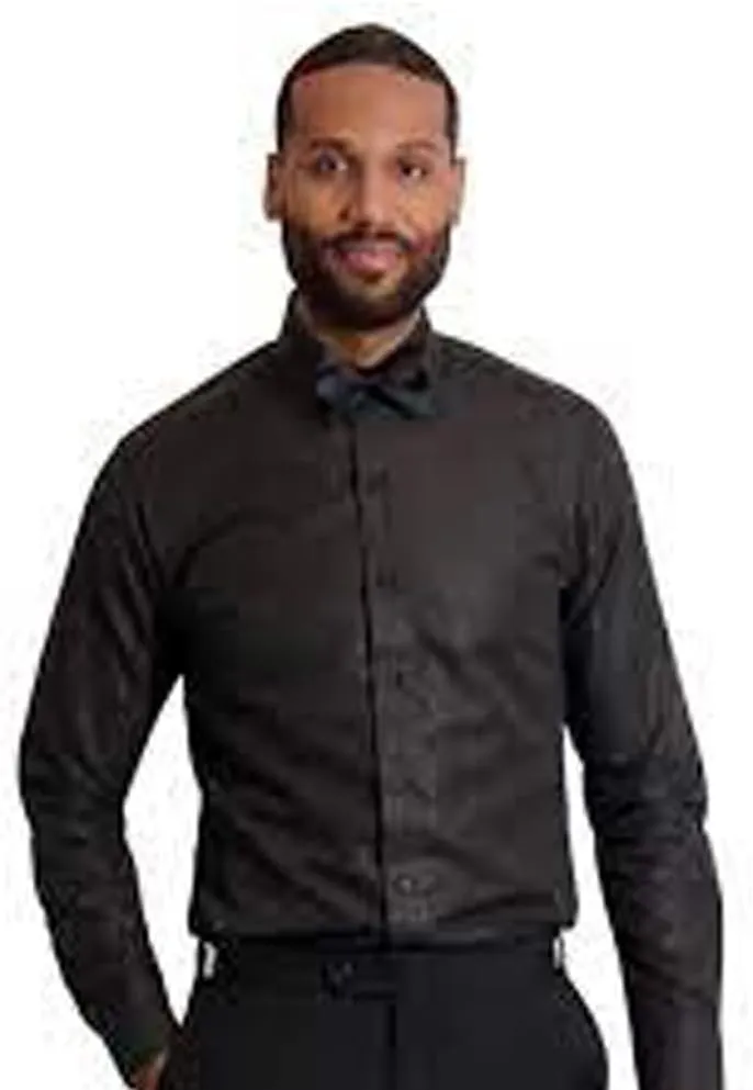 Men's Black Embossed Paisley Laydown Collar Dress Shirt by IKE Behar - 17-17.5 x 35