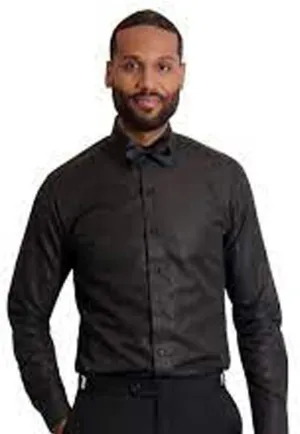 Men's Black Embossed Paisley Laydown Collar Dress Shirt by IKE Behar - 17-17.5 x 35
