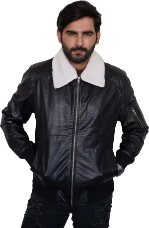 Men's Bomber Real Sheepskin Leather Jacket - Men's Aviator Poilet leather jacket for men