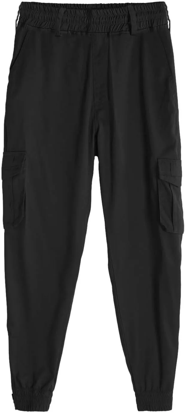 Men's Casual Active Cargo Pants Slim Fit Tapered Zip Up Bottom Joggers Elastic Waist Running Sweatpants with Pockets