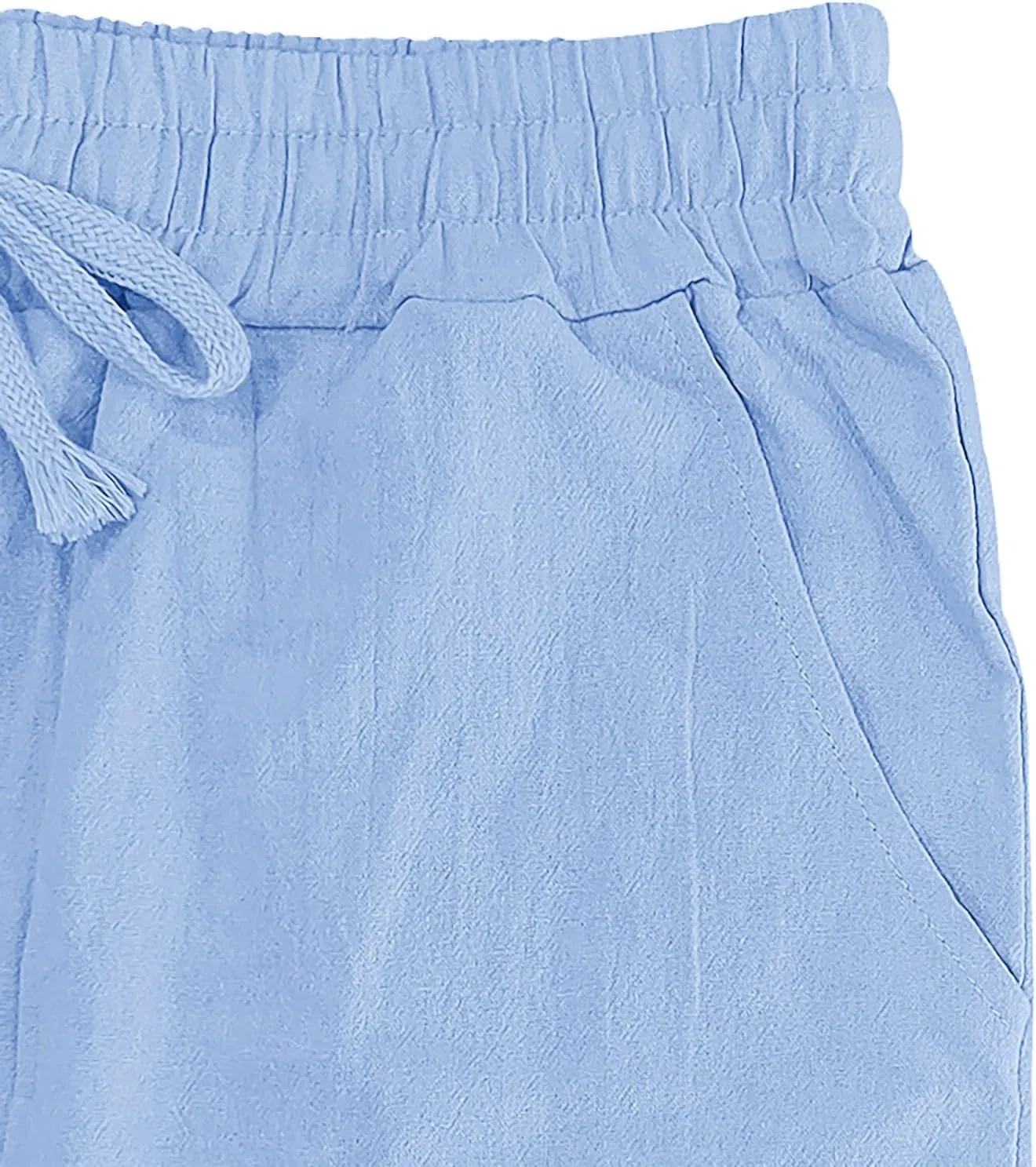 Mens Casual Fashion Linen Trousers Solid Loose Drawstring Elastic Waist Straight Leg Pants Vacation Ralaxed Fit Pants