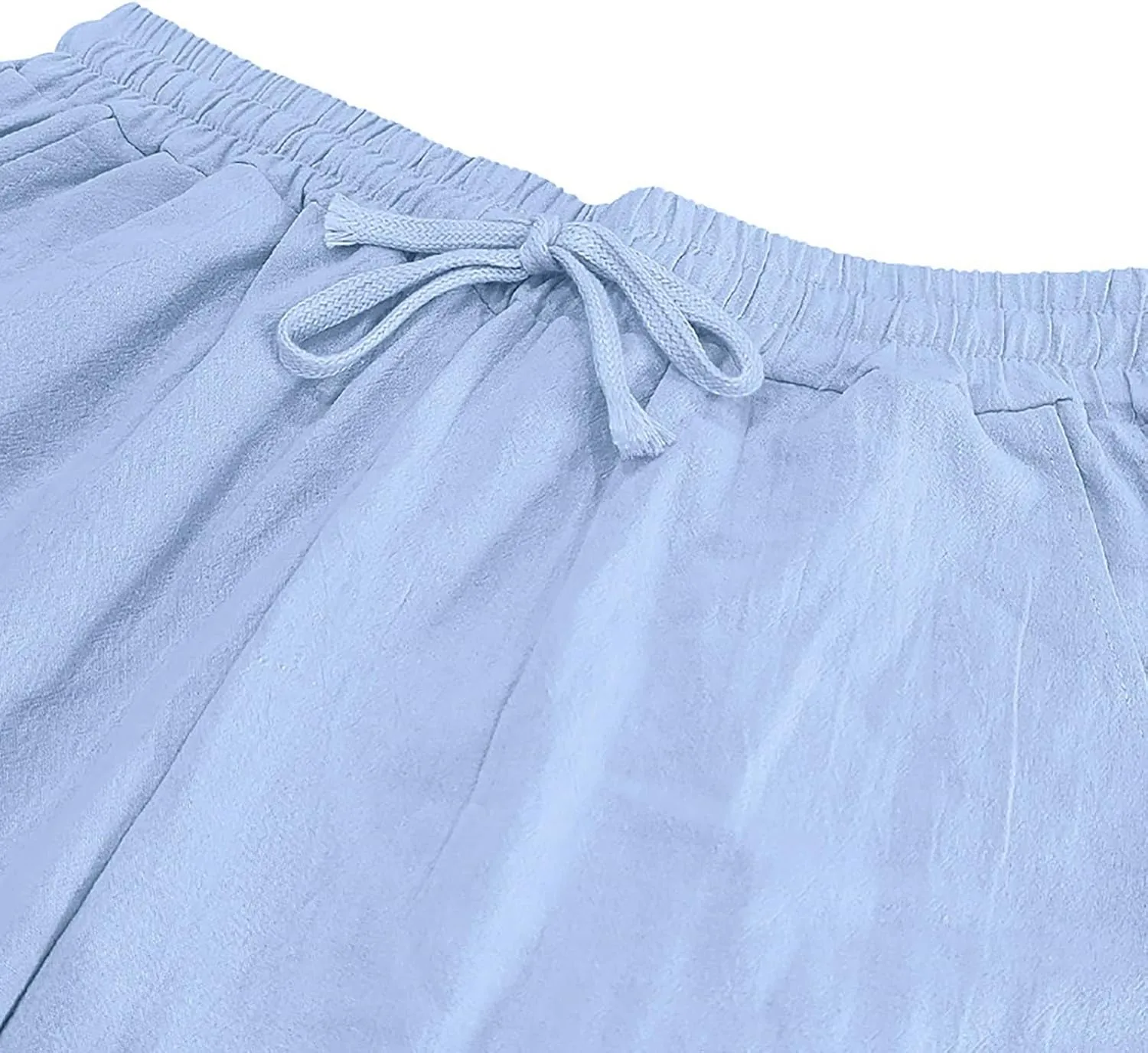 Mens Casual Fashion Linen Trousers Solid Loose Drawstring Elastic Waist Straight Leg Pants Vacation Ralaxed Fit Pants