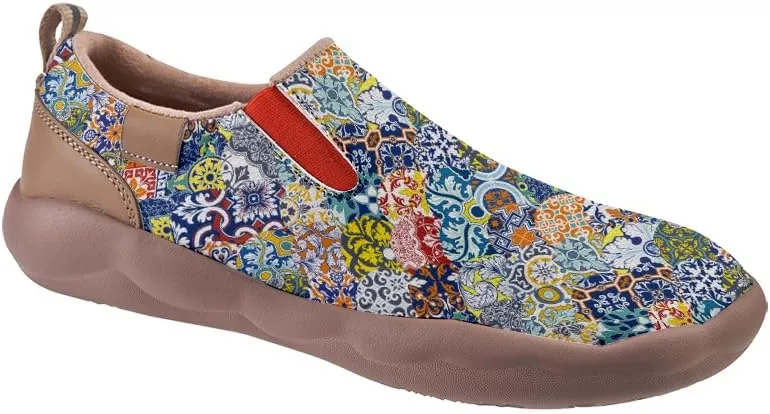 Men's Casual Slip-on Loafers Art Painted Lightweight Comfortable Sneakers Walking Travel Shoes Patchwork Floral Plants Pattern