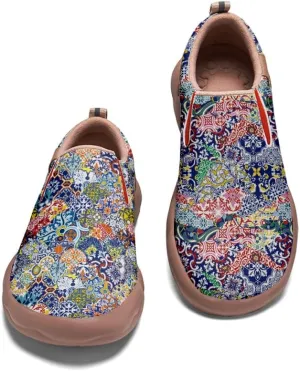 Men's Casual Slip-on Loafers Art Painted Lightweight Comfortable Sneakers Walking Travel Shoes Patchwork Floral Plants Pattern