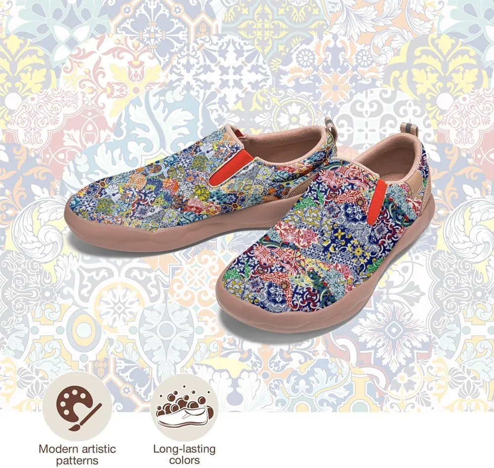 Men's Casual Slip-on Loafers Art Painted Lightweight Comfortable Sneakers Walking Travel Shoes Patchwork Floral Plants Pattern