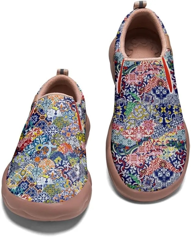 Men's Casual Slip-on Loafers Art Painted Lightweight Comfortable Sneakers Walking Travel Shoes Patchwork Floral Plants Pattern
