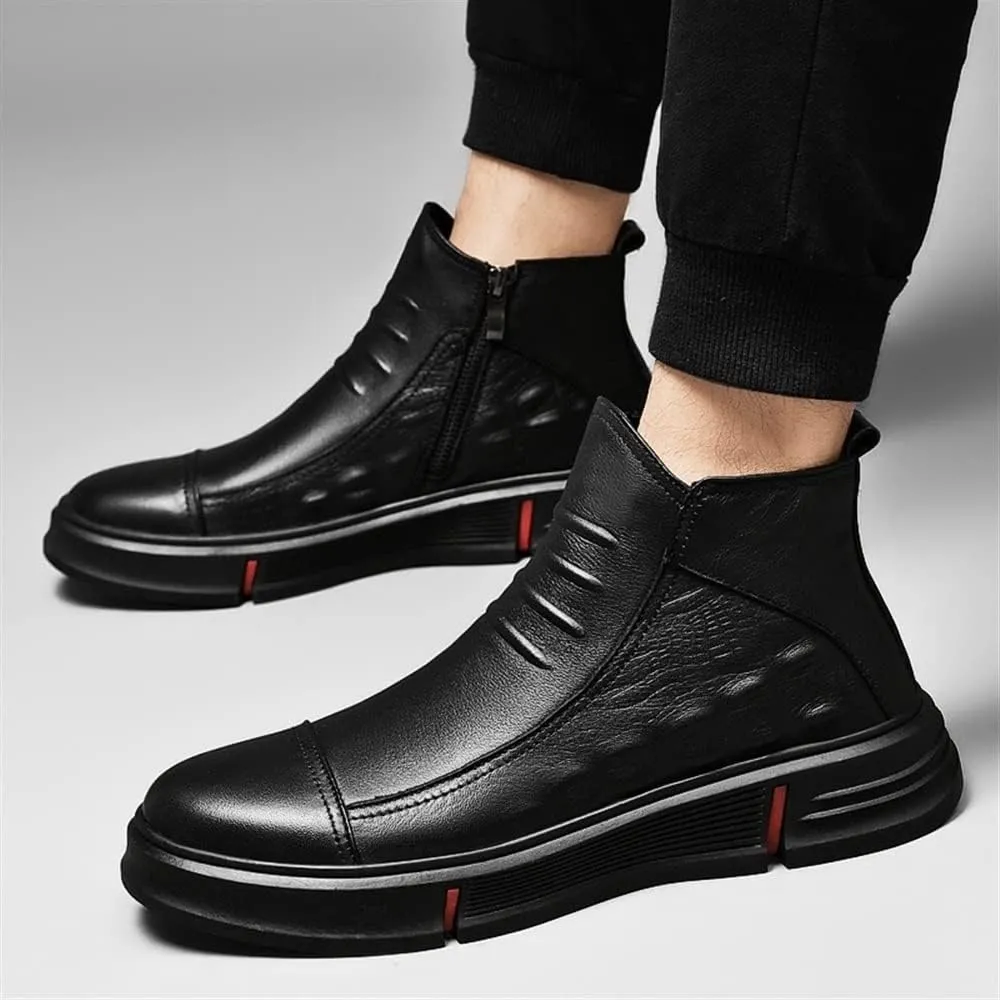 Men's Chelsea Boots Round Toe Faux Crocodile Print Leather Anti-slip Non Waterproof Fashion Slip On