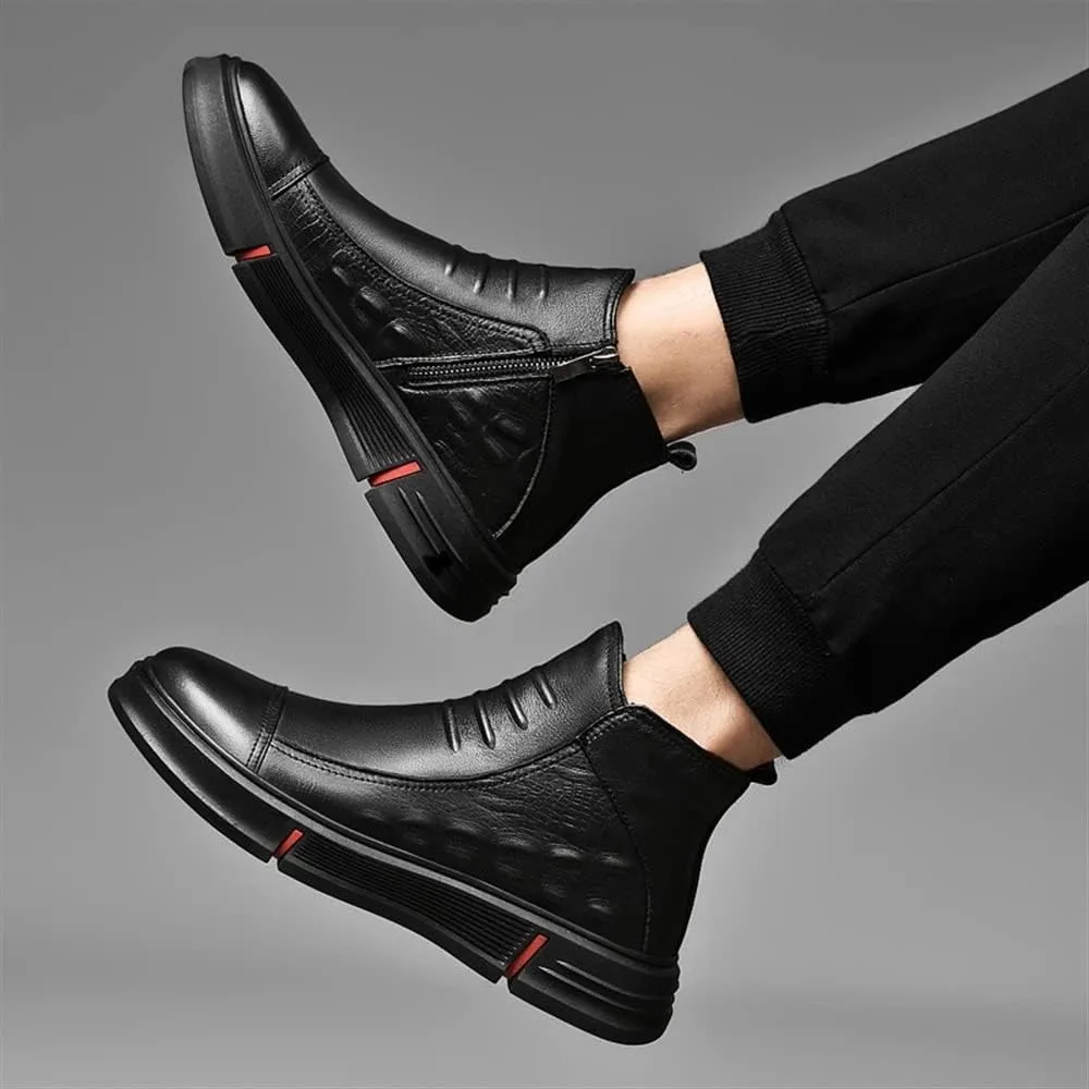 Men's Chelsea Boots Round Toe Faux Crocodile Print Leather Anti-slip Non Waterproof Fashion Slip On