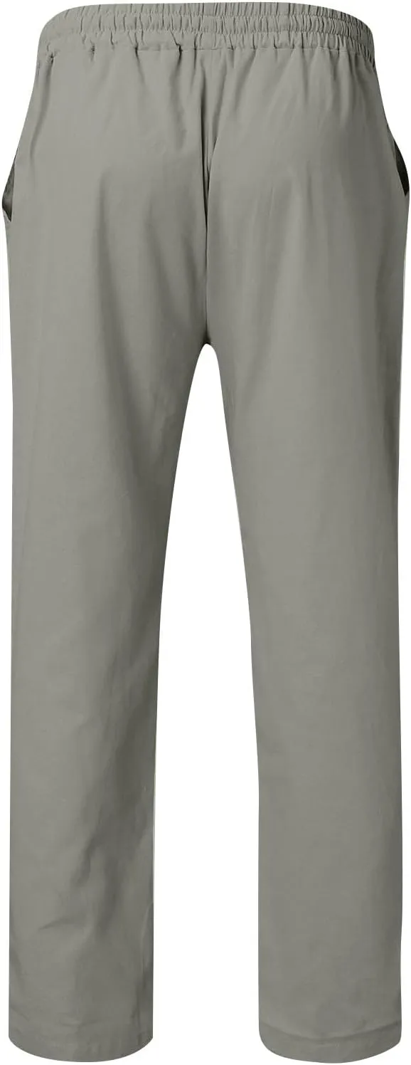 Men's Cotton Linen Pants Drawstring Pants with Pockets Elastic Waist Casual Jogger Yoga Pants Work Pants for Men