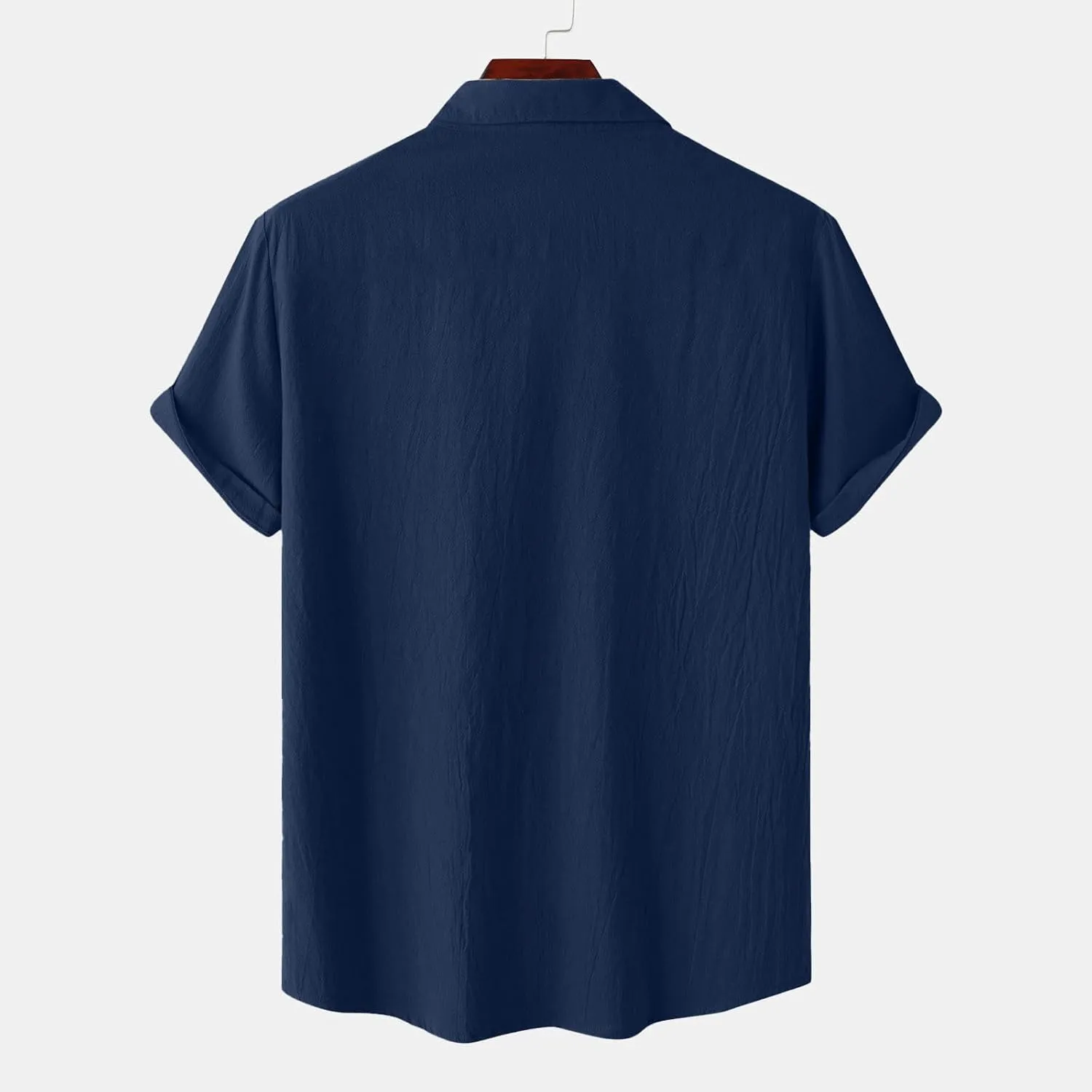 Men's Cotton Linen Tops Summer Solid Short Sleeve Button Down Blouse Casual Fashion Lightweight Shirt with Pockets
