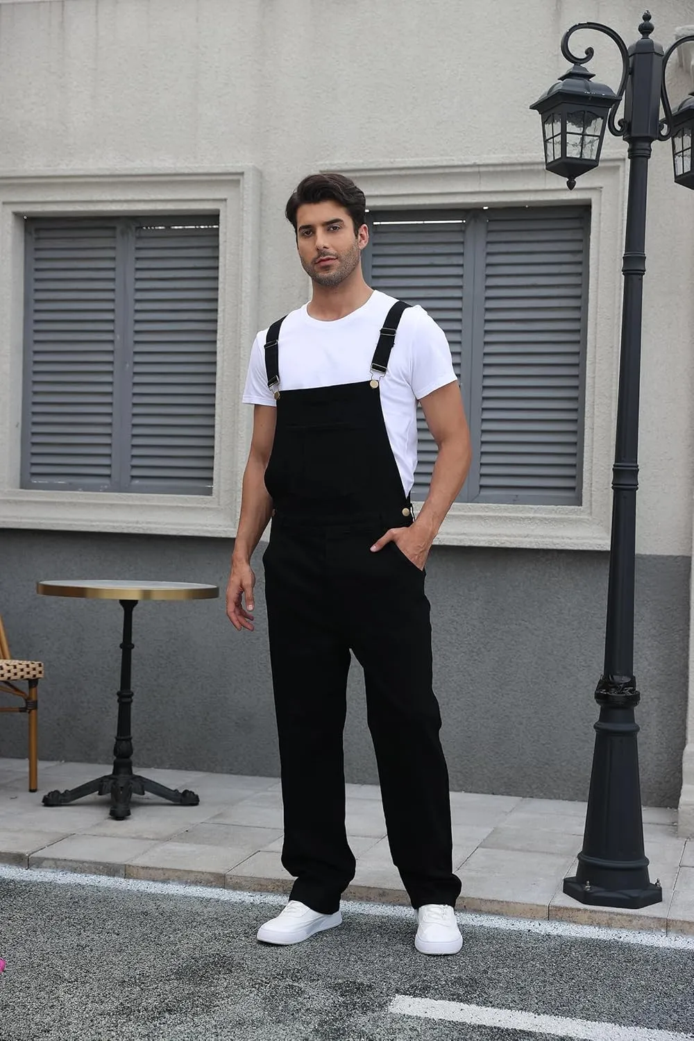 Men's Denim Bib Overalls Fashion Slim Fit Stretchy Adjustable Straps Boot Cut Jeans Jumpsuit