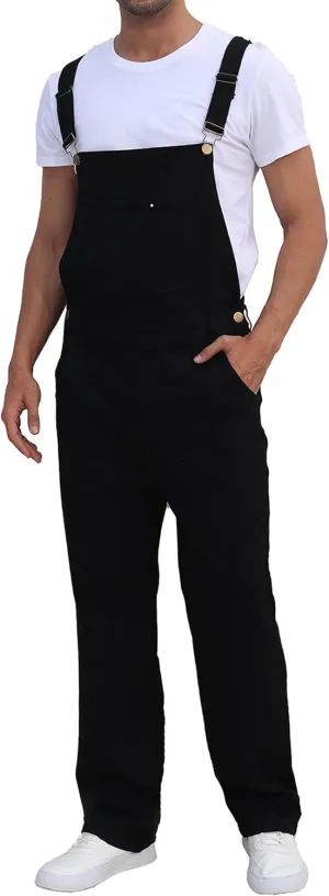 Men's Denim Bib Overalls Fashion Slim Fit Stretchy Adjustable Straps Boot Cut Jeans Jumpsuit