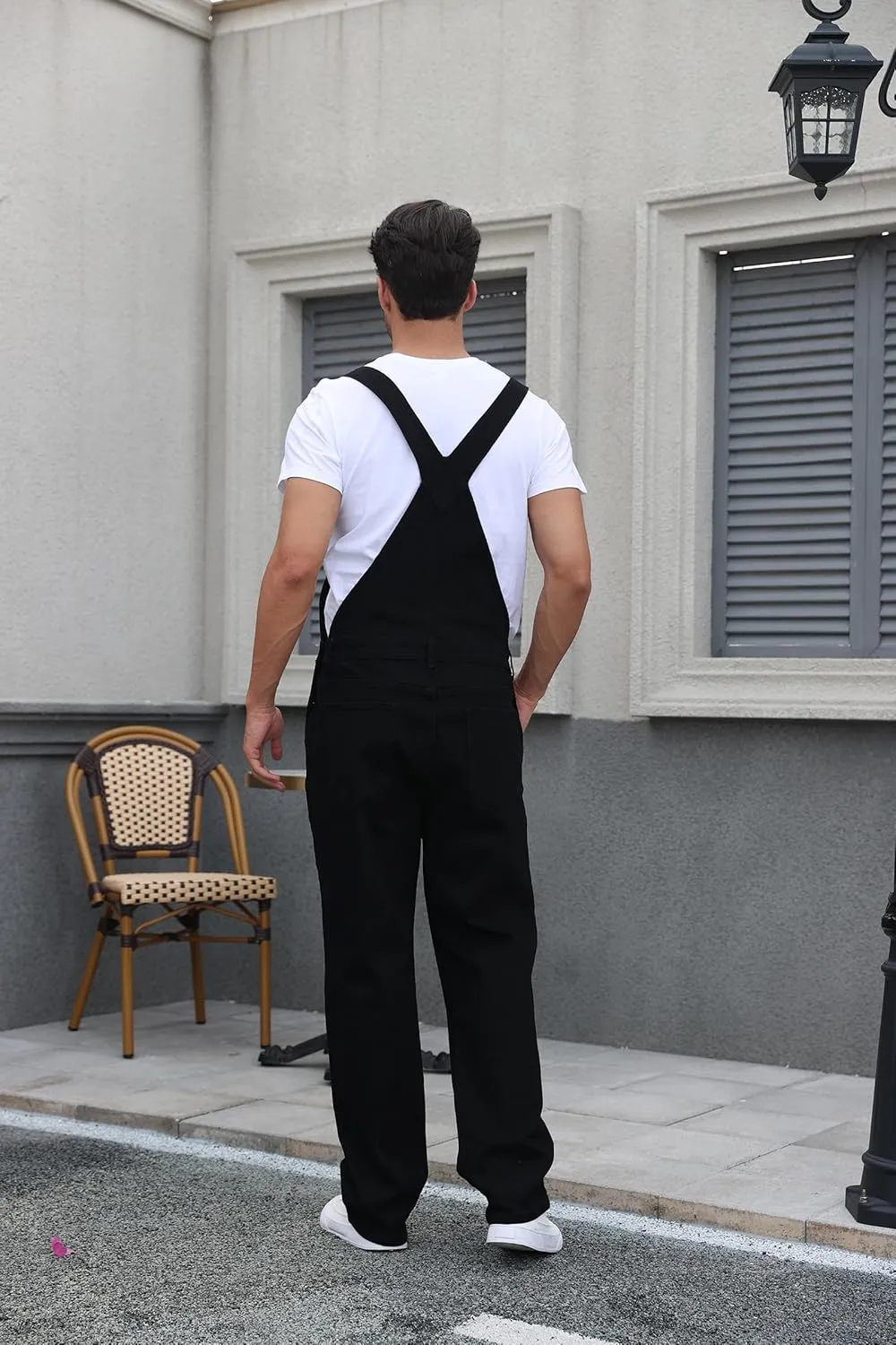 Men's Denim Bib Overalls Fashion Slim Fit Stretchy Adjustable Straps Boot Cut Jeans Jumpsuit