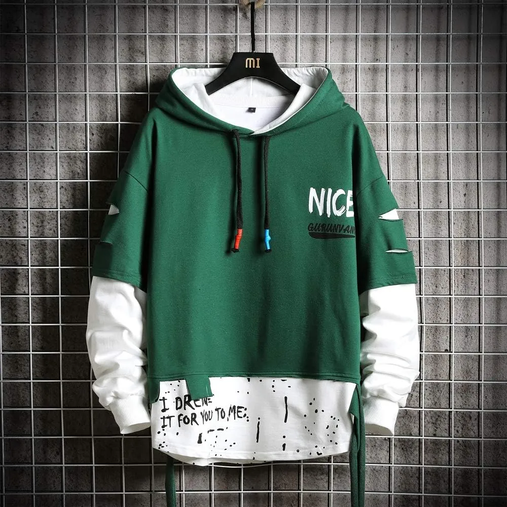Men's Fashion Trends Hoodies Hip Hop Patchwork Sweater Hoodie Top