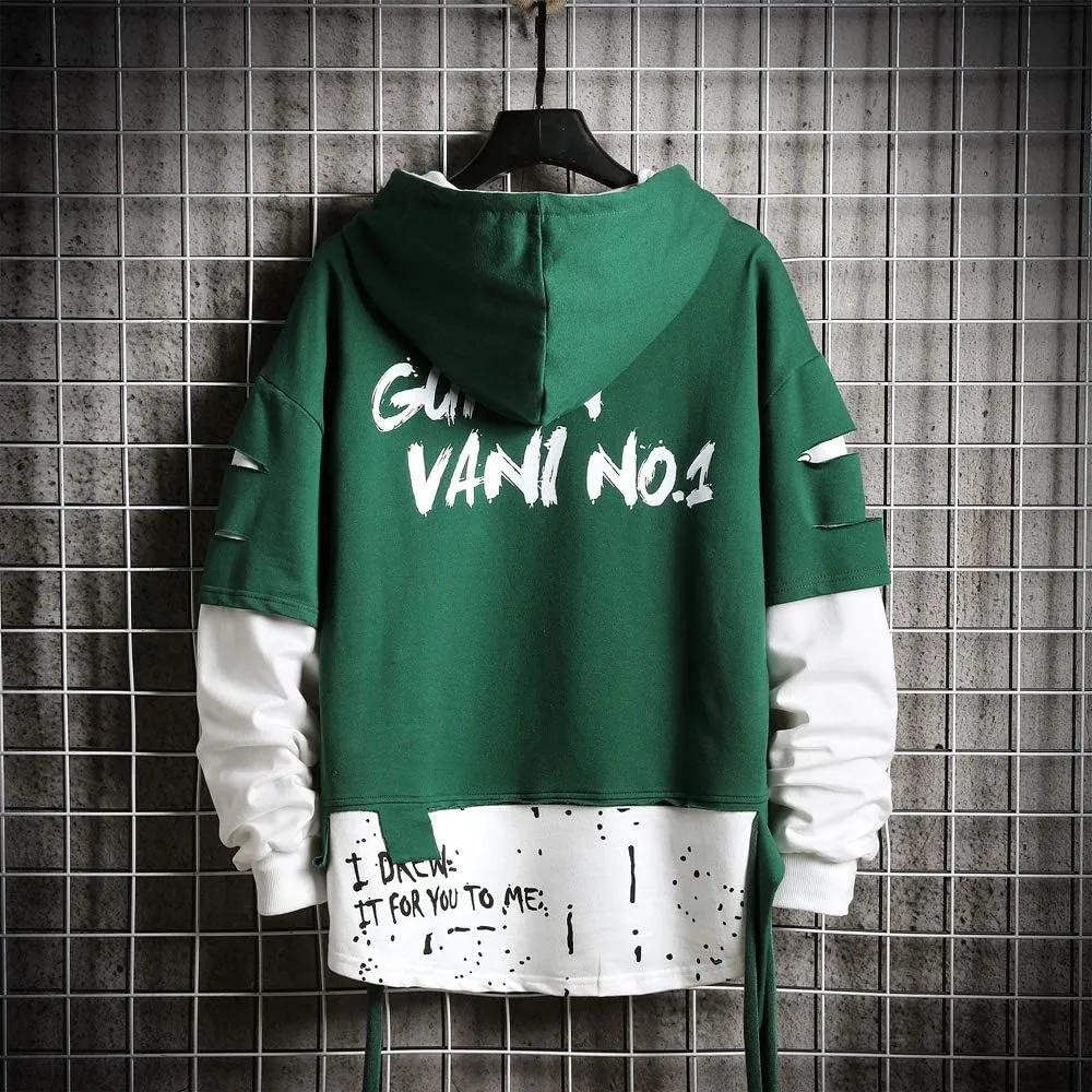 Men's Fashion Trends Hoodies Hip Hop Patchwork Sweater Hoodie Top